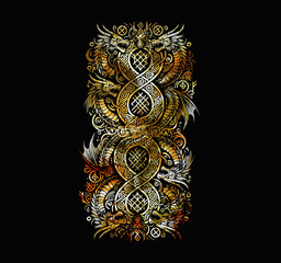 Hand-Drawn Mythical Dragon Artwork with runes Symbolism 