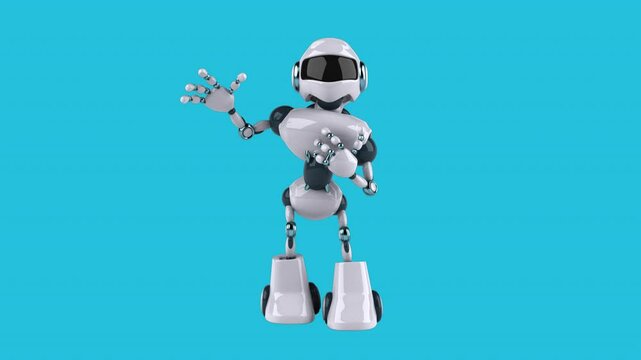 Fun 3D cartoon robot waving (with alpha channel)