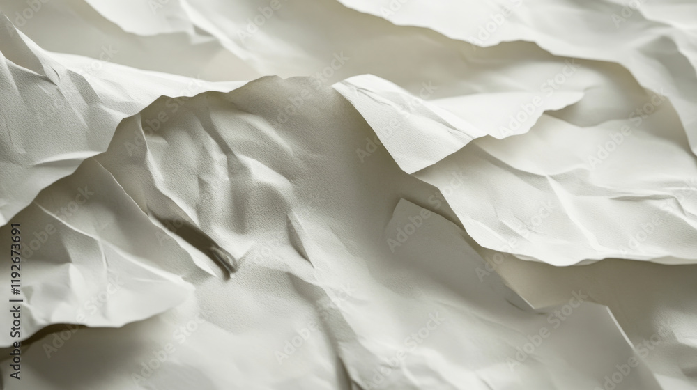 Poster crumpled paper texture showing intricate folds and shadows in soft light