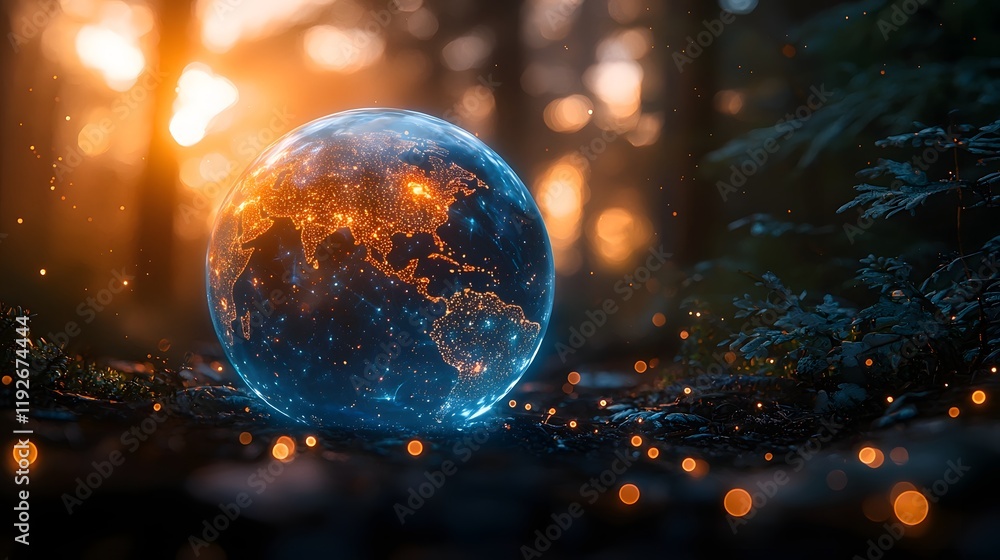 Poster futuristic planet earth with glowing holographic data streams showcasing a high tech connected world
