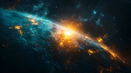 Glowing Crystal Earth Suspended in Cosmic Void Faceted Gem like Planet Concept