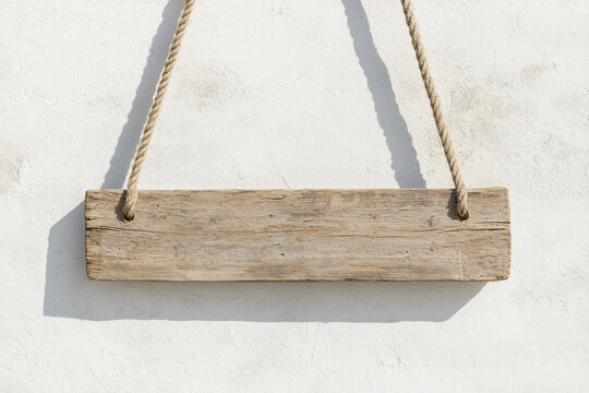distressed wooden sign mockup with rope hangers, authentic nail holes
