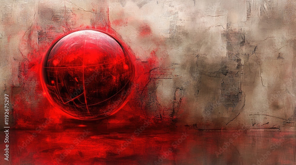 Poster an artistic red globe with luminous digital lines, set against a textured background for a high-tech