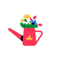 Obraz premium Watering Can With Flowers In Flat Vector Illustration Symbolizing Gardening, Floral Decor, And Nature, Isolated On White Background.