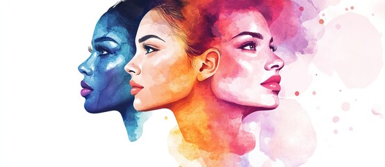 Fototapeta premium Watercolor diverse and empowering women profiles celebrating International Women's Day. AI generated image