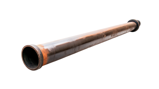 One metal pipe concept, Rusty metal pipe on transparent background.