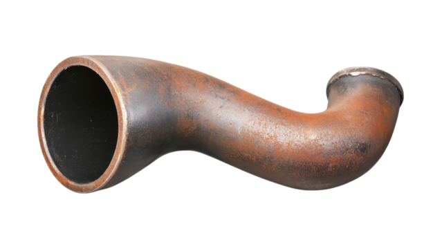 One metal pipe concept, Rusty metal pipe with a curved structure on transparent background.