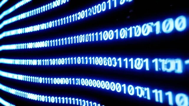 Abstract Digital Background of Glowing Blue Binary Code Streaming in Horizontal Lines for Technology and Data Representation Concepts