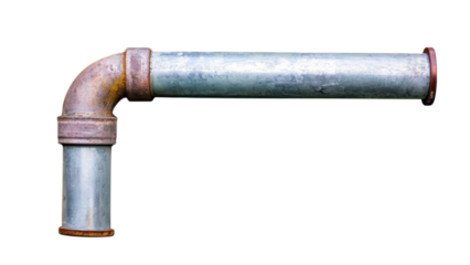 One metal pipe concept, Rusty metal pipe with an elbow joint on transparent background.
