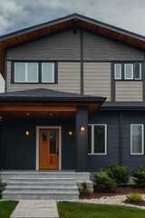 Naklejka premium Modern Dream Home: Sophisticated Exterior Design and Landscaping