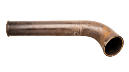 One metal pipe concept, Rusty metal pipe with a curved end on transparent background.