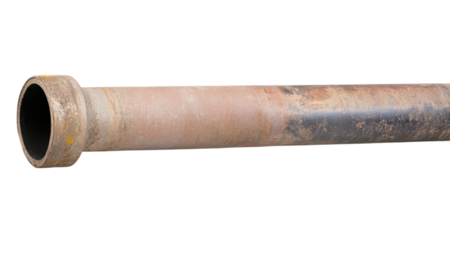 One metal pipe concept, Rusty metal pipe with a circular opening on transparent background.