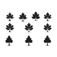 Maple tree icon set vector silhouette design isolated on white background