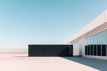 a lone black container against vast stadium backdrop