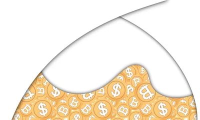Fotobehang Hokusai The Great Wave bitcoin and dollar background design. presentation and power point design concept with typography space area. finance, investment, economy, or profit themes  © LOGTRASI