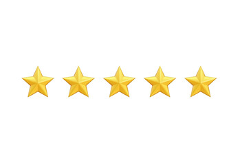 Obraz premium Five Star Rating Icon, Golden Stars, Isolated on White Background, PNG Format, Review and Feedback Indicator, Quality Assurance, Customer Satisfaction Symbol