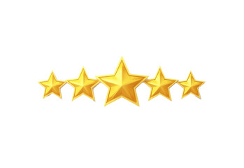 Golden Five Star Rating Symbol, Isolated on Transparent Background, PNG Element, Quality Indicator, Customer Feedback, Review Icon, Satisfaction Guarantee