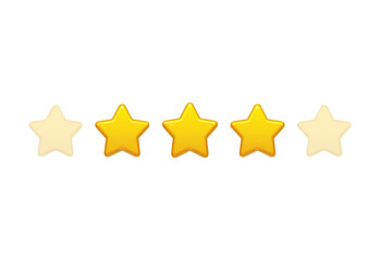 Obraz premium Golden Five Star Rating Icon, Isolated on White Transparent Background, PNG Element, Review Symbol, Feedback Indicator, Quality Assurance, Customer Satisfaction