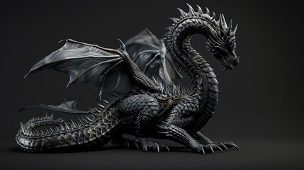 Naklejka premium A 3D render of a black dragon.