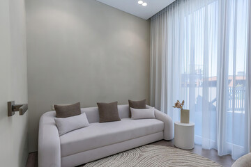 Modern luxury apartment interior in minimal scandinavian style, 3d rendering
