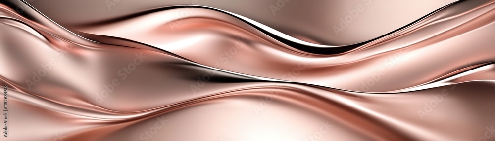 Poster futuristic abstract background with liquid metal waves in rose gold tones featuring soft highlights 