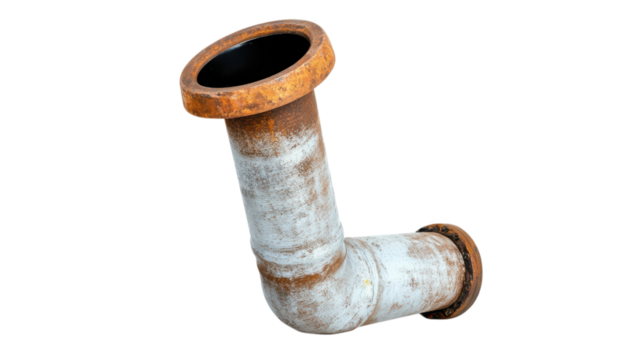 One metal pipe concept, Rusty pipe fitting on transparent background.