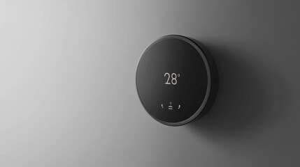 Fototapeta premium A chic smart thermostat with a sleek design on a minimalist wall, symbolizing modern home climate control and efficiency, Living space scene