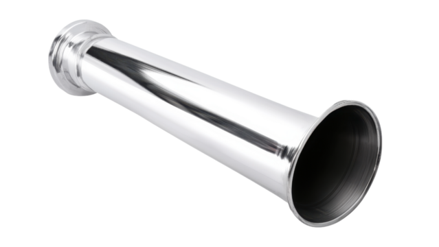 One metal pipe concept, Shiny metal megaphone on transparent background.