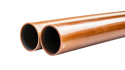 One metal pipe concept, Copper pipes on transparent background.