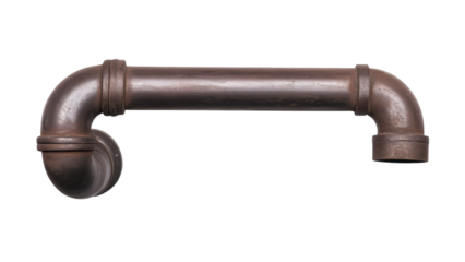 One metal pipe concept, Rusty metal pipe with curved end on transparent background.