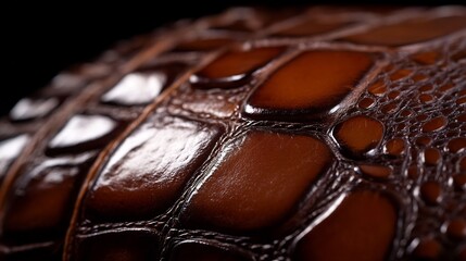 Luxurious Crocodile Leather Texture: A Close-Up View of Rich Brown Hides