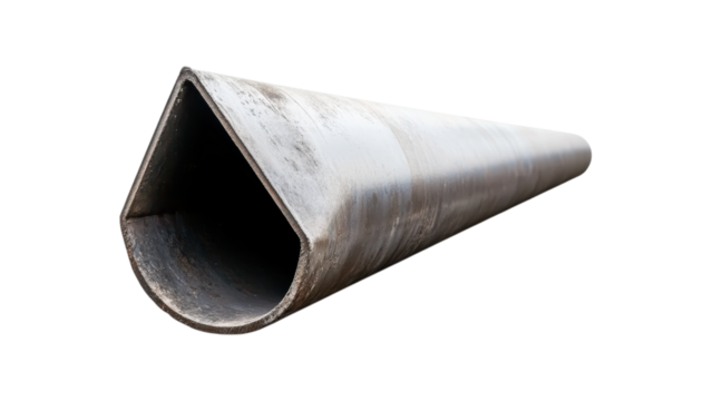 One metal pipe concept, Metallic triangular pipe on transparent background.