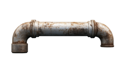 One metal pipe concept, Rusty industrial pipe on transparent background.