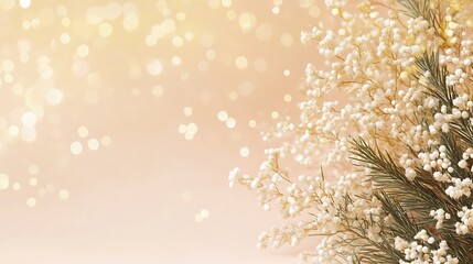 Delicate White Flowers and Soft Golden Lights Background