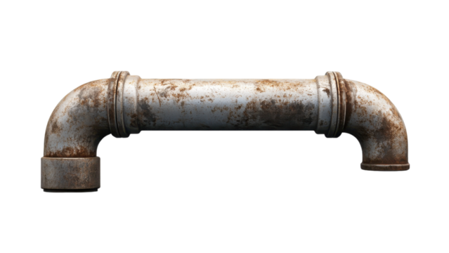 One metal pipe concept, Rusty industrial pipe on transparent background.