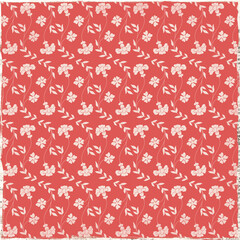 Red floral seamless pattern with delicate line-drawn flowers and leaves, perfect for fabric prints, wrapping paper, and retro decorative projects.