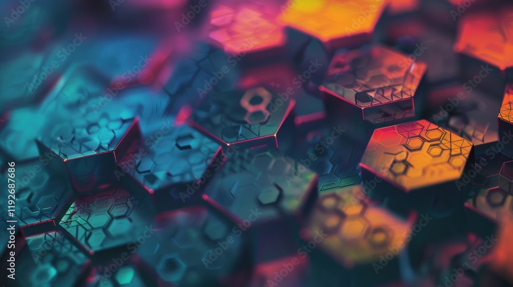 Poster rich hues and intricate textures form a captivating abstract hexagon pattern that invites exploratio