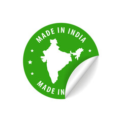 Made in India - Country Map Sticker. Best quality. Original product. Vector illustration.