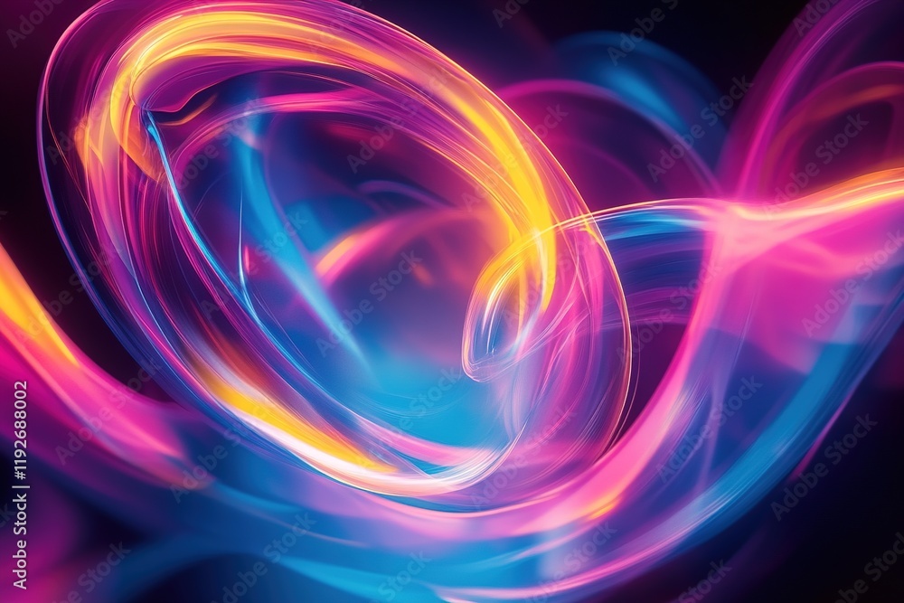 Poster glowing light bulb with vibrant neon swirls in a dark background creating a modern and futuristic am