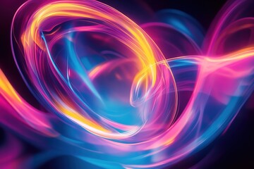 Glowing light bulb with vibrant neon swirls in a dark background creating a modern and futuristic ambiance perfect for creative projects
