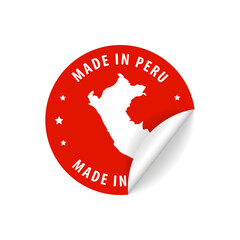 Made in Peru - Country Map Sticker. Best quality. Original product. Vector illustration.