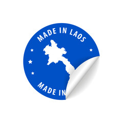 Made in Laos - Country Map Sticker. Best quality. Original product. Vector illustration.