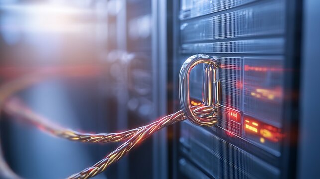 Secure Server Network Cable Locked Tightly. AI Generated