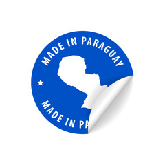 Made in Paraguay - Country Map Sticker. Best Quality. Original Product. Vector illustration.