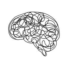 Brain shaped doodle scribble lines vector illustration. Isolated black color on a white background.