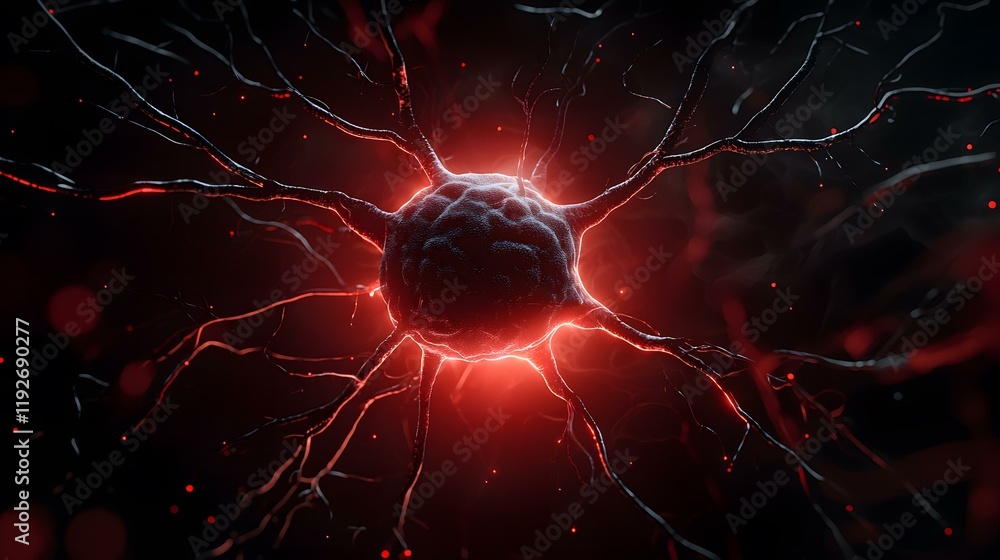 Aufkleber the image shows a neuron, a type of nerve cell, with its many dendrites extending outward from a cen