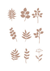 Print Flowers drawn by hand line, logo for design, on white background, Mocha Mousse colors - Pantone colors of 2025
