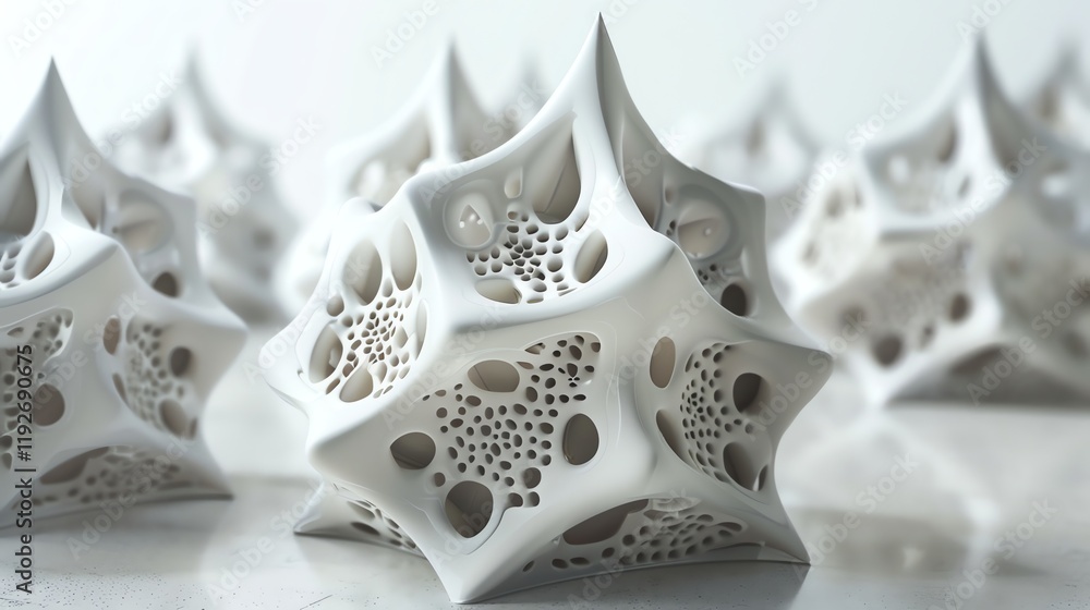 Poster a close-up of a 3d printed structure with intricate details.