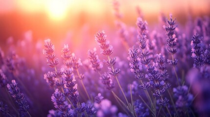 Lavender Field Sunset Soft Light Beautiful Blooms