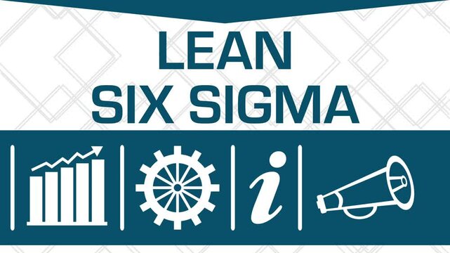 Lean Six Sigma Business Symbols Blue Horizontal Box Sliding Text 